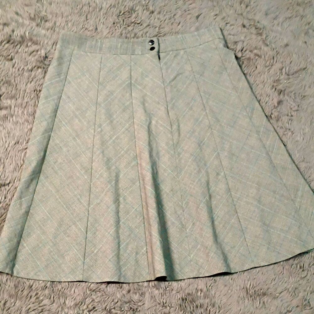 dressbarn Women's Gray/Black/Blue Plaid A-Line Knee Length Skirt Size 14